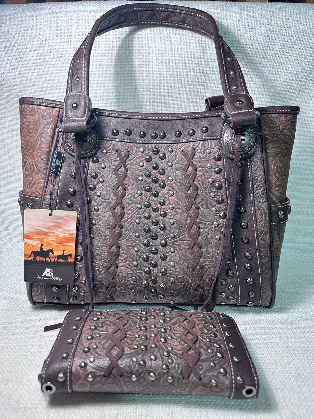 New Montana West American Bling Conceal Carry Purse And Wallet Western Leather